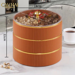 Tết Couture - Hộp Bánh Mứt Da 2 Tầng Lux Leather L’Or Antler - Ivoire / Sienna-CẬU HAI HOME DECOR