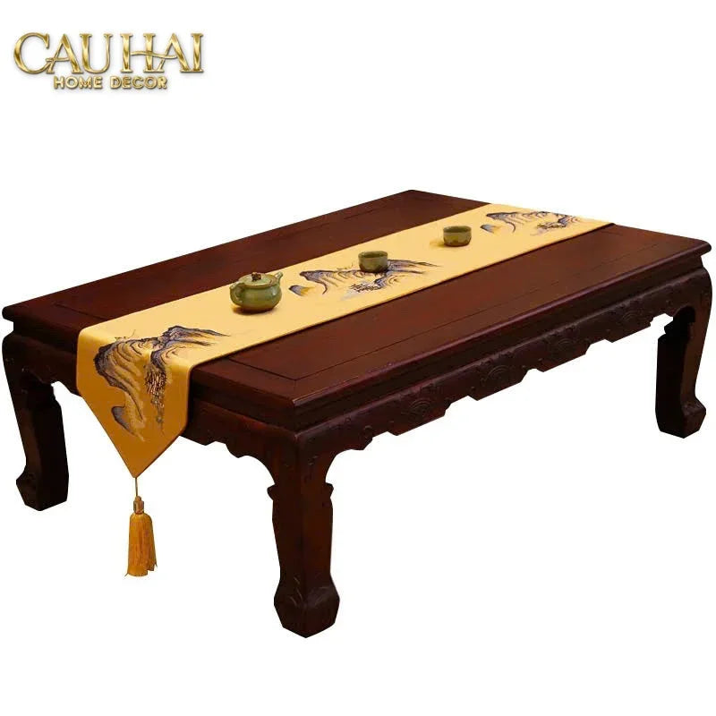 Tết Couture - Khăn Trải Bàn Lụa Thêu Kim Sơn Thuỷ Đồ 2m7 & 3m Table Runner-CẬU HAI HOME DECOR
