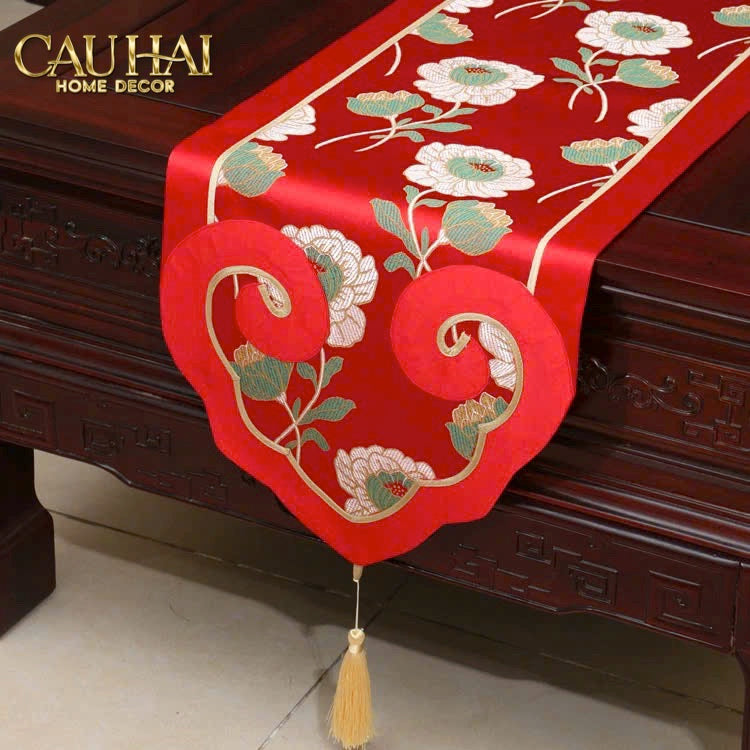 Tết Couture - Khăn Trải Bàn Phú Quý Mẫu Đơn 2m4 - CẬU HAI HOME DECOR