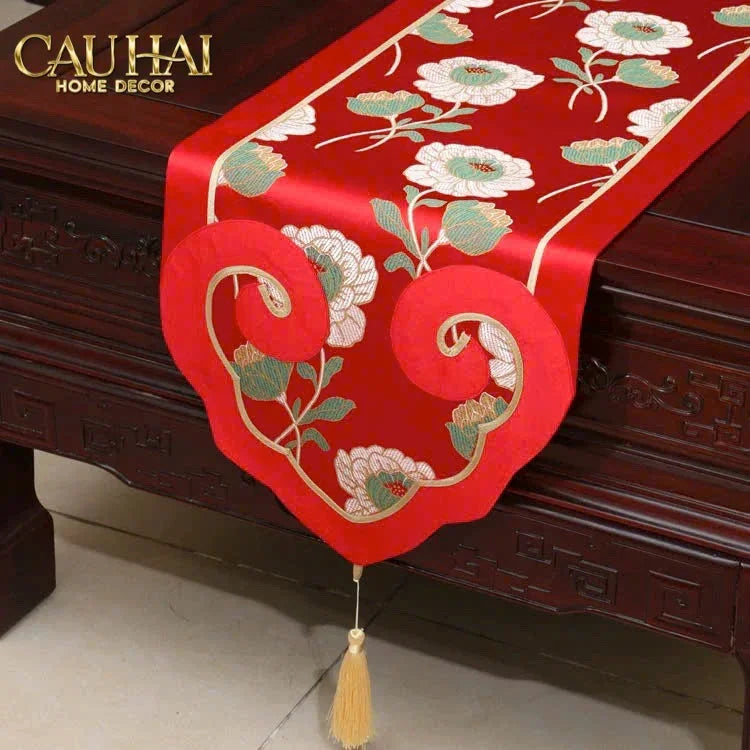Tết Couture - Khăn Trải Bàn Phú Quý Mẫu Đơn 2m4-CẬU HAI HOME DECOR