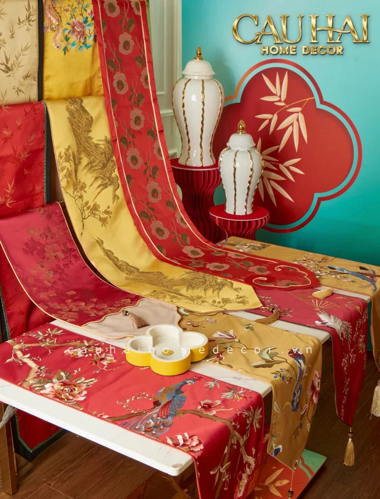 Tết Couture - Khăn Trải Bàn Phú Quý Mẫu Đơn 2m4-KHĂN TRẢI BÀN-Đối tác tại Trung Quốc theo từng đơn đặt hàng-CẬU HAI HOME DECOR