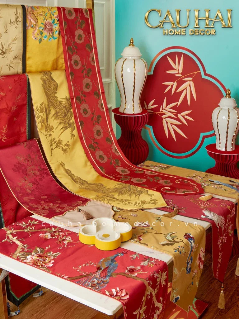 Tết Couture - Khăn Trải Bàn Phú Quý Mẫu Đơn 2m4-KHĂN TRẢI BÀN-Đối tác tại Trung Quốc theo từng đơn đặt hàng-CẬU HAI HOME DECOR