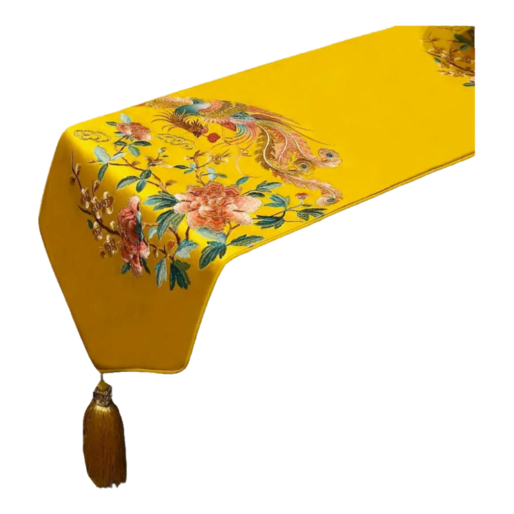 Tết Couture - Khăn Trải Bàn Kim Loan Tường Hoà  2m1x33 Luxury Embroidered Silk Table Runner