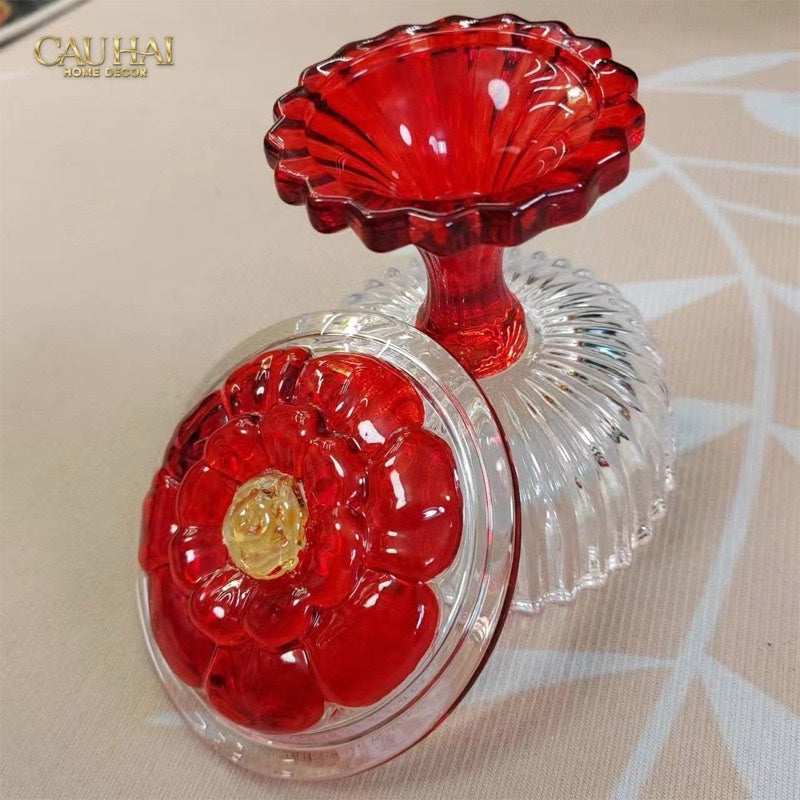 Tết Couture - Lọ Kẹo Thuỷ Tinh Ruby Flora Jello Bonbonnière - CẬU HAI HOME DECOR