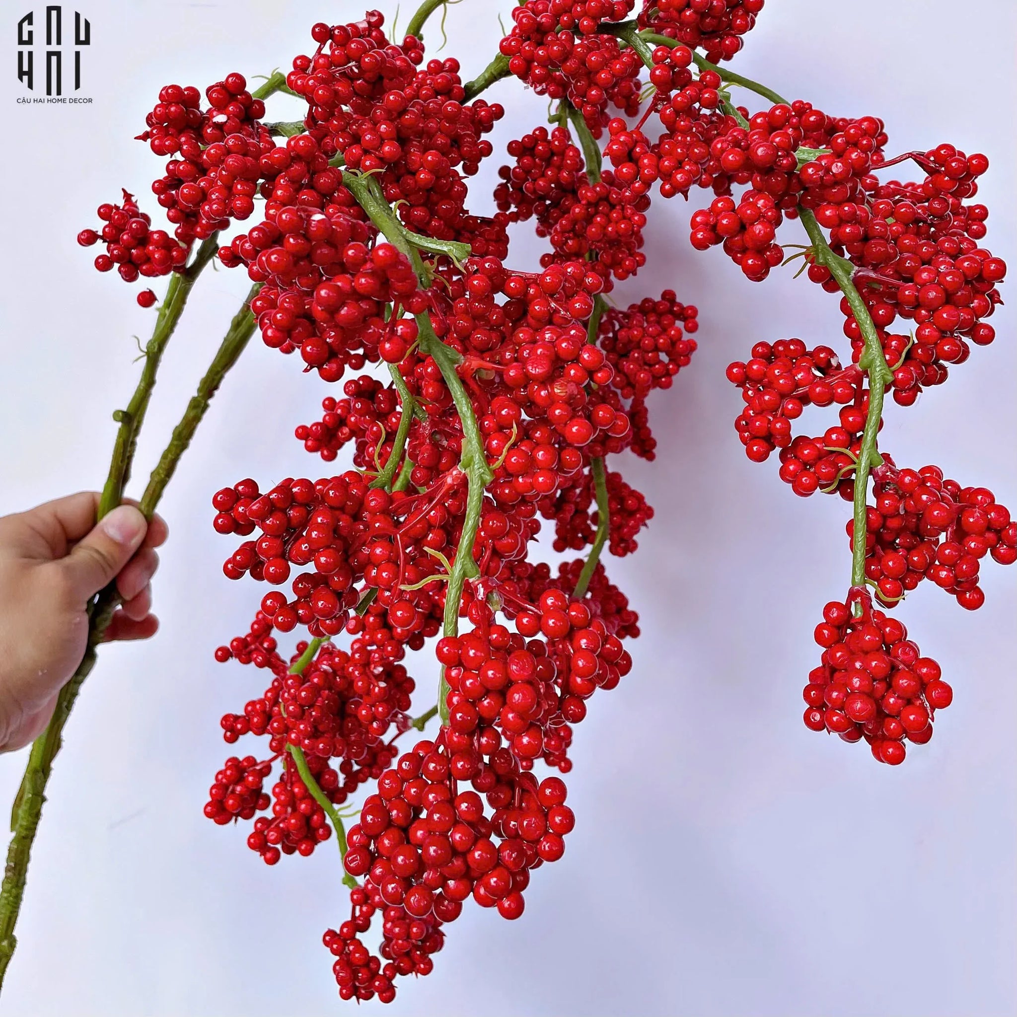 Tết Couture - Set 2 Cành Đào Đông Petite Grappe Rouge D’Hiver - CẬU HAI HOME DECOR