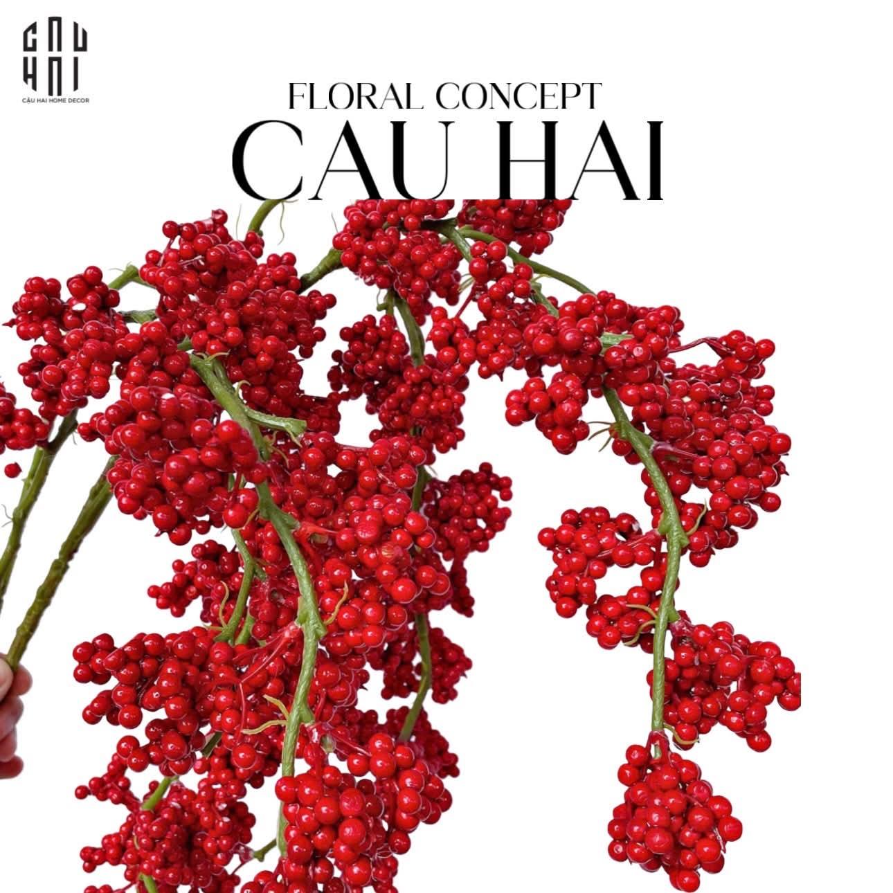 Tết Couture - Set 2 Cành Đào Đông Petite Grappe Rouge D’Hiver - CẬU HAI HOME DECOR