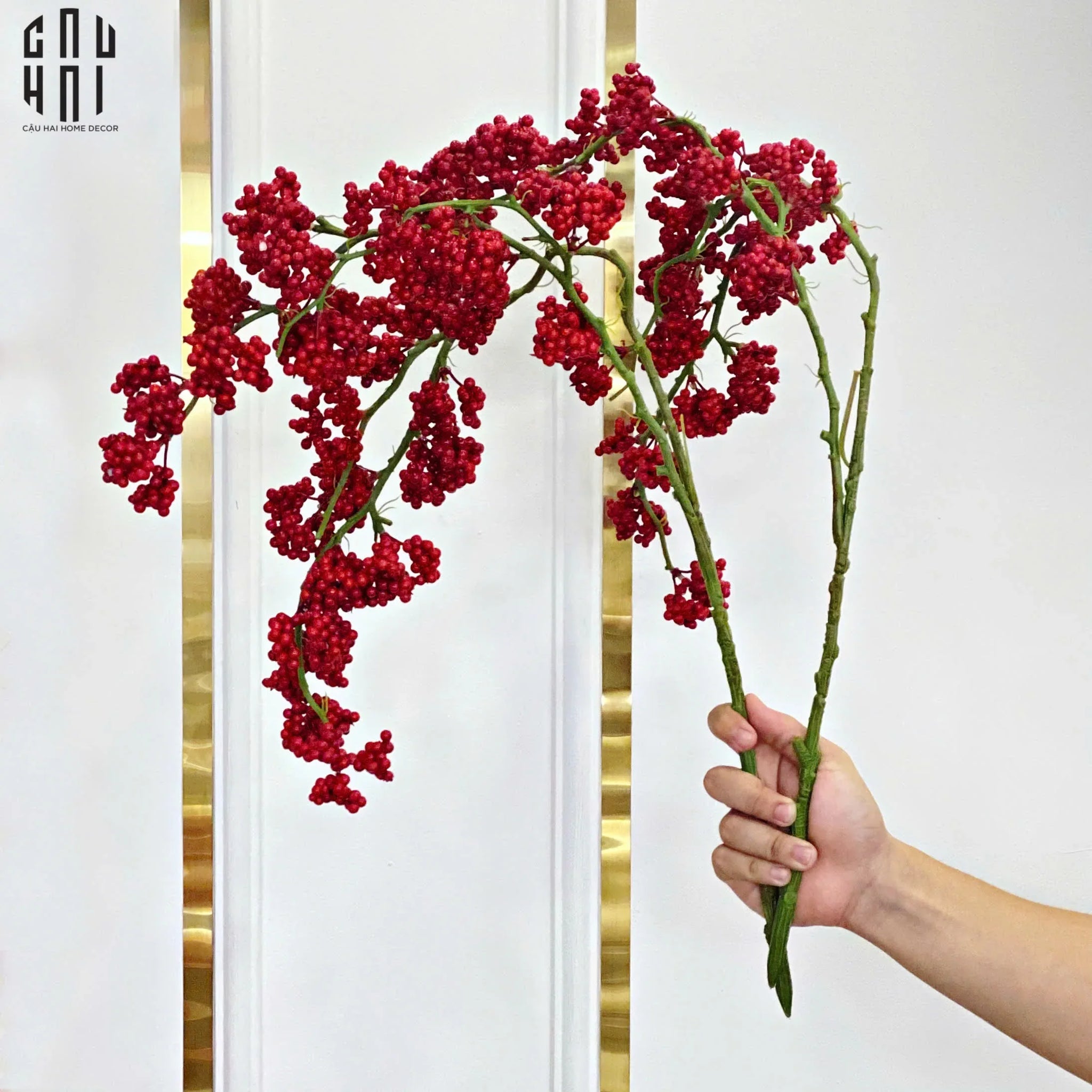 Tết Couture - Set 2 Cành Đào Đông Petite Grappe Rouge D’Hiver-CẬU HAI HOME DECOR
