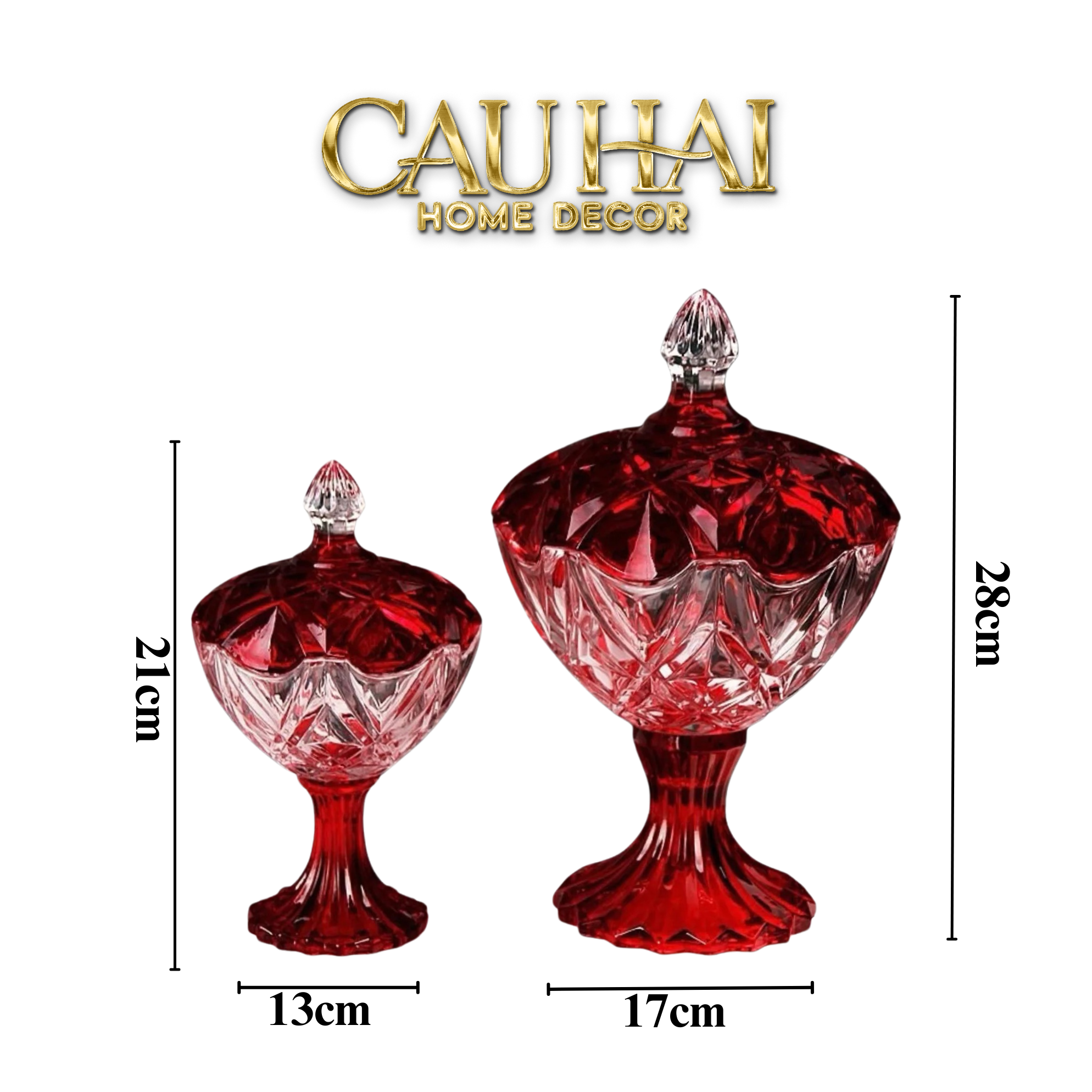 Tết Couture - Set 2 Lọ Thuỷ Tinh Ruby Candy Lumiere Plateau - CẬU HAI HOME DECOR