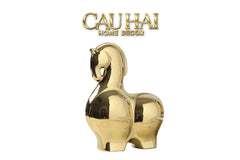 Tết Couture - Set 2 Tượng Ngựa Sứ Tráng Men Mạ Vàng Golden Cheval de Fortune H22/25-CẬU HAI HOME DECOR