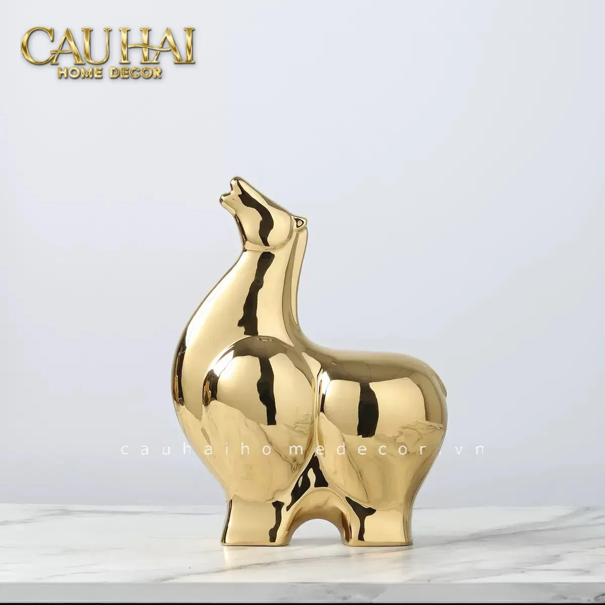 Tết Couture - Set 2 Tượng Ngựa Sứ Tráng Men Mạ Vàng Golden Cheval de Fortune H22/25-CẬU HAI HOME DECOR