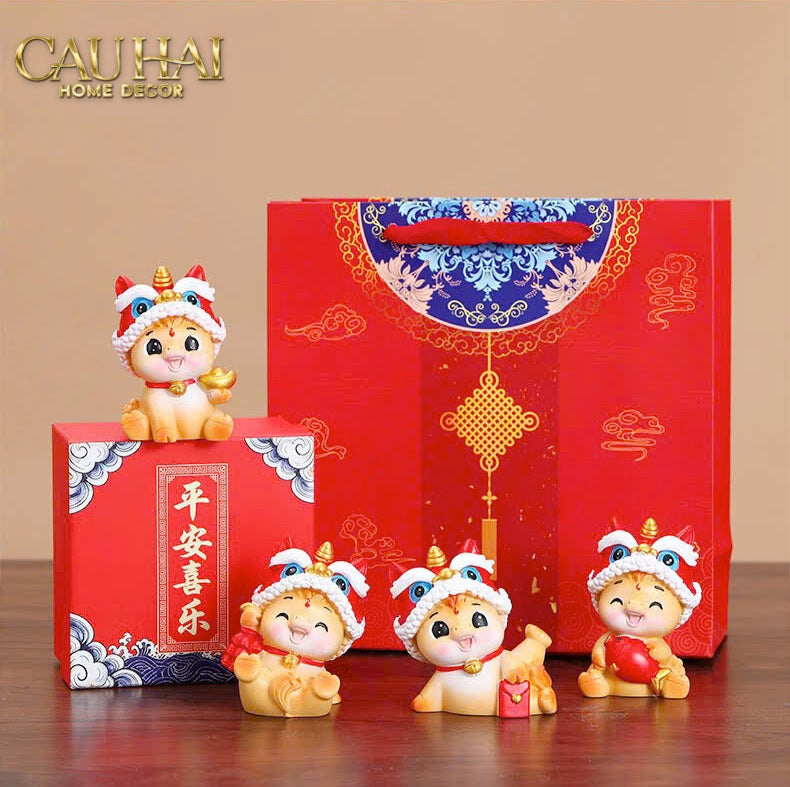 Tết Couture - Set 4 Tượng Lân Mã Tứ Hỷ Emperor Palace Gift Box. - CẬU HAI HOME DECOR