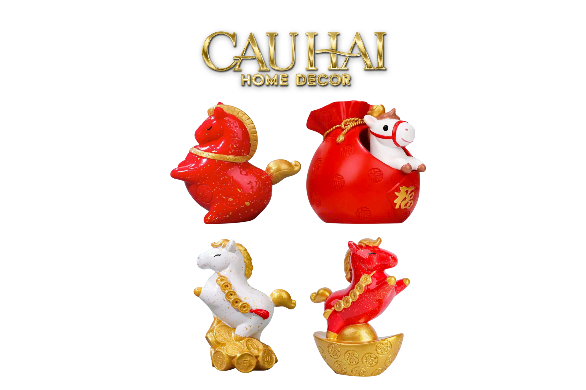 Tết Couture - Set 4 Tượng Ngựa Tứ Hỷ Silhouette du Bonheur Cheval - CẬU HAI HOME DECOR