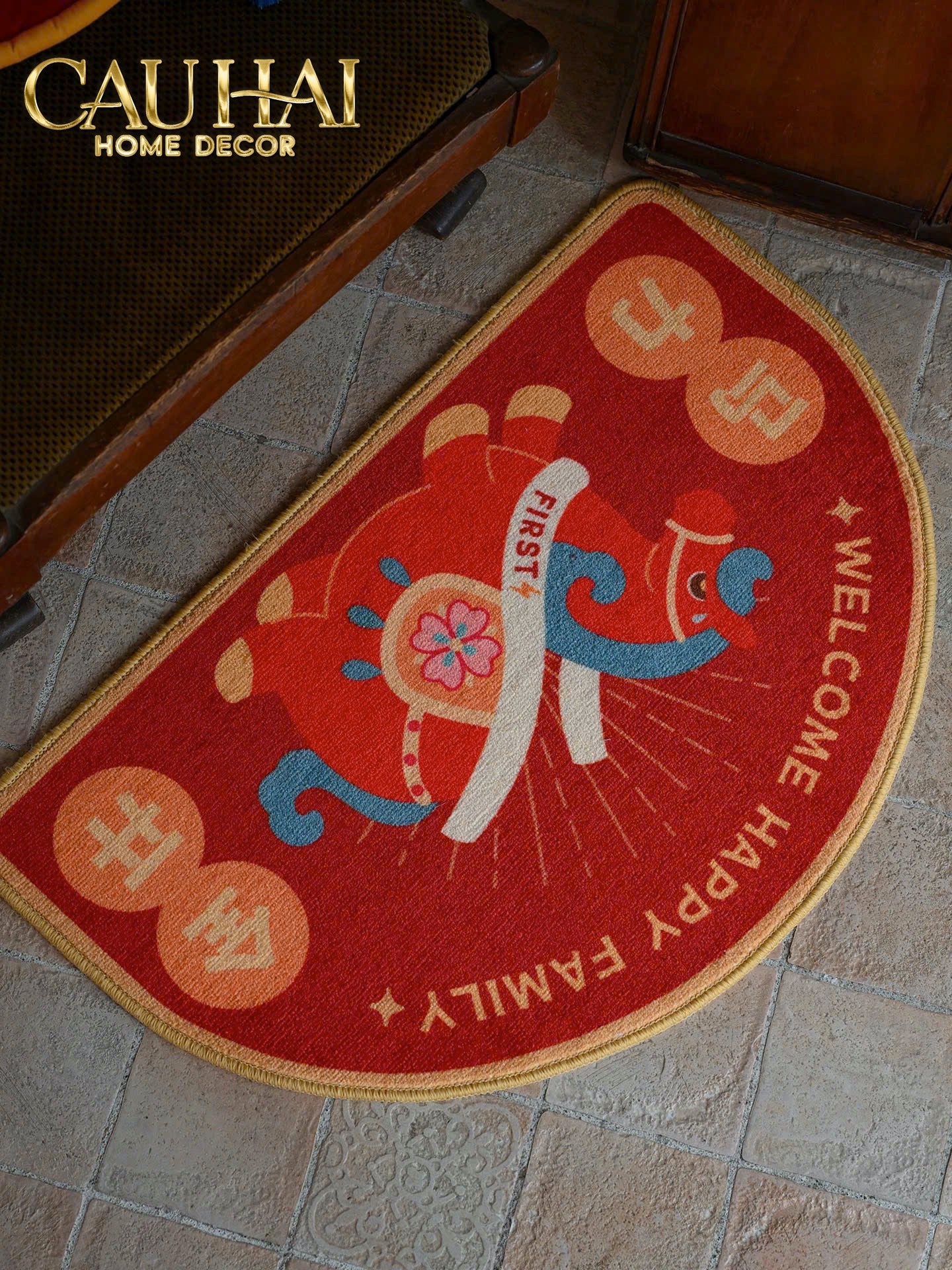 Tết Couture - Thảm Cửa Nhung Bỉ Kim Mã Vượng Tài 80 & 120 - CẬU HAI HOME DECOR