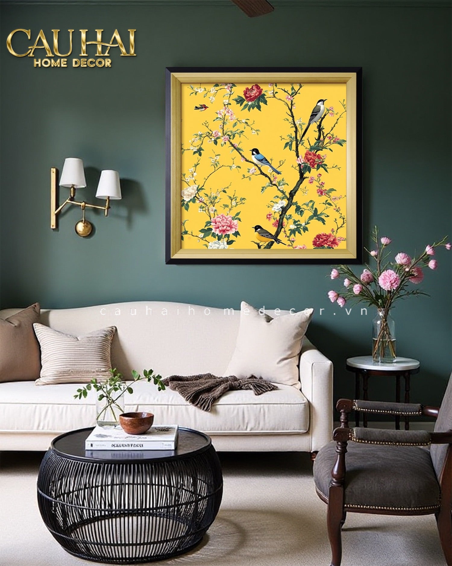 Tết Couture - Tranh Canvas Uv Gen5 Flora De Fortune Hoa Điểu Phú Quý 108x108 - CẬU HAI HOME DECOR