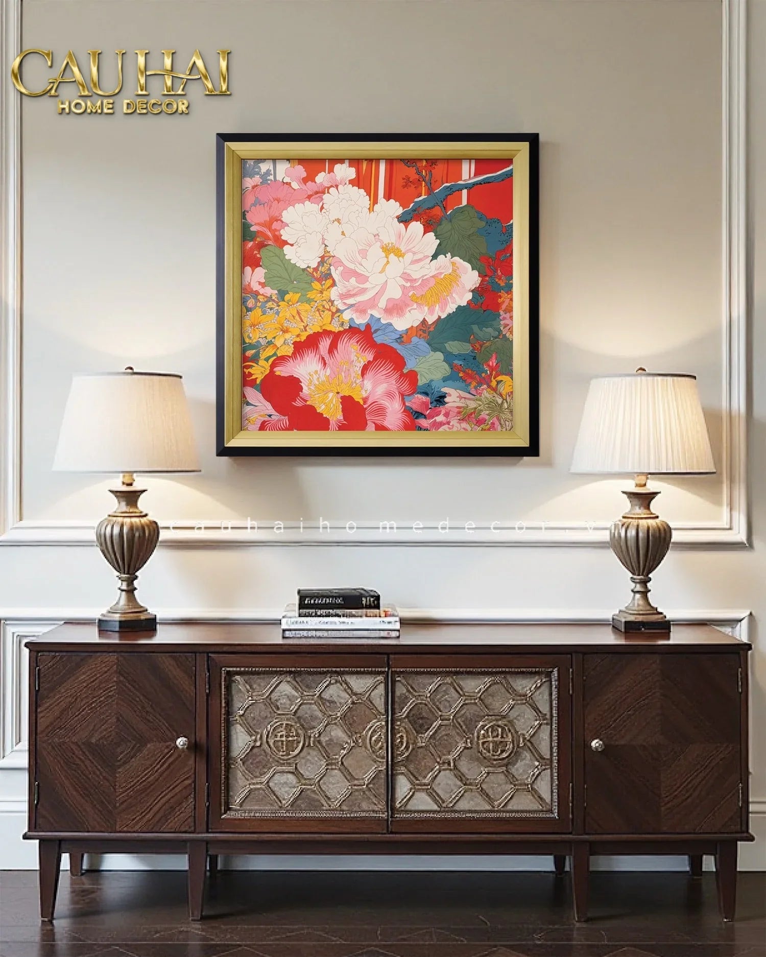 Tết Couture - Tranh Canvas Uv Gen5 Flora De Fortune Peony Prosperity 108x108-CẬU HAI HOME DECOR