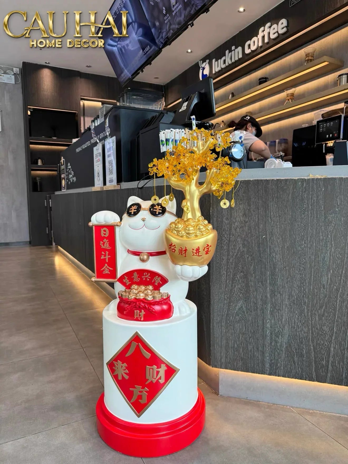 Tết Couture - Tượng Mèo Đại Cát Lợi Cây Phú Quý 84Cm-CẬU HAI HOME DECOR