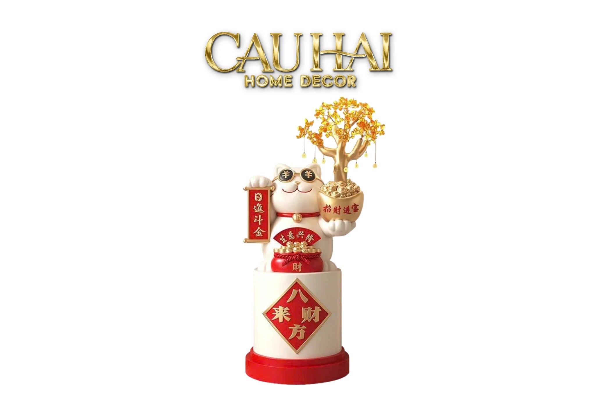 Tết Couture - Tượng Mèo Đại Cát Lợi Cây Phú Quý 84Cm-CẬU HAI HOME DECOR