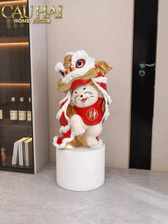 Tết Couture - Tượng Mèo Tam Kim Lân H75-CẬU HAI HOME DECOR