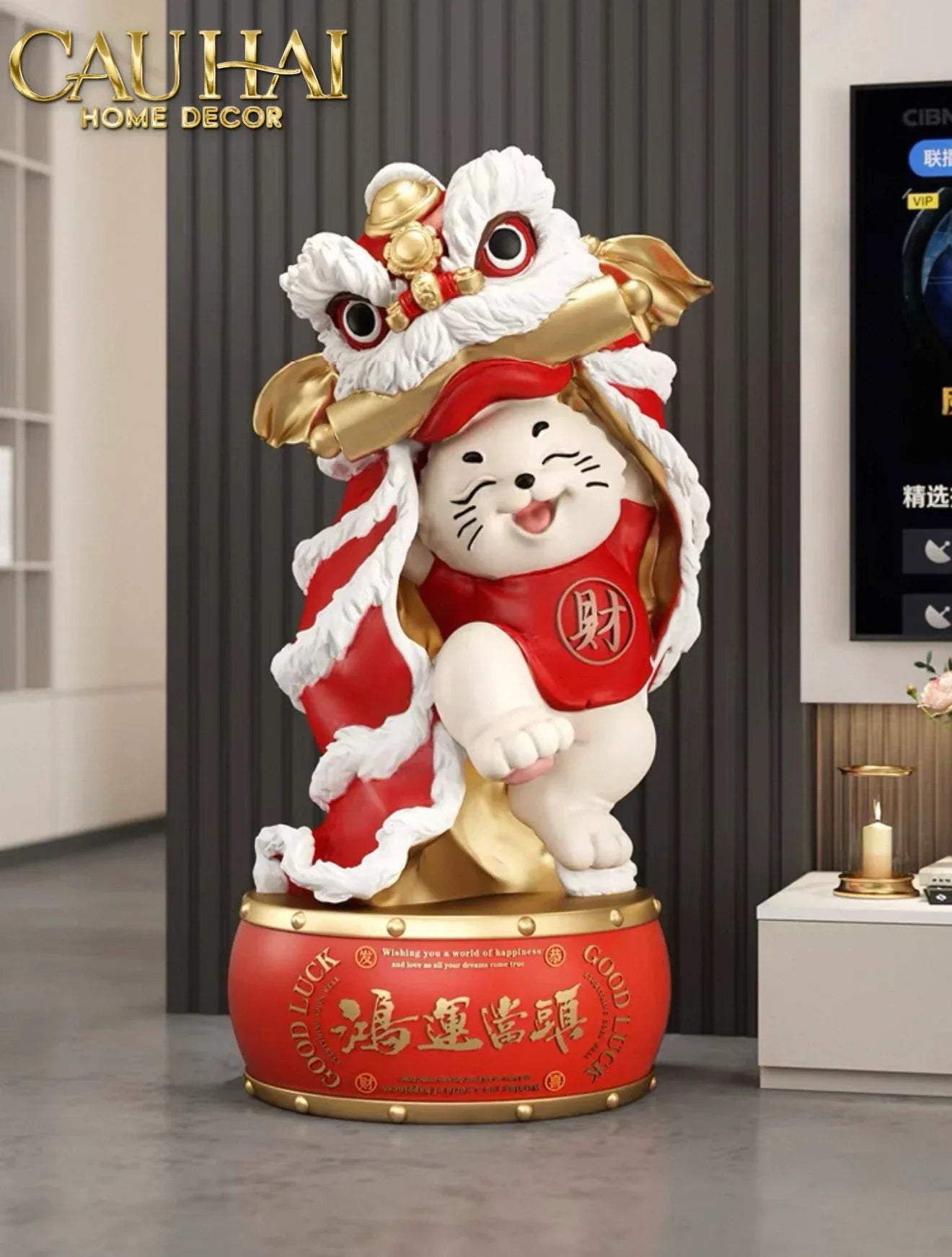 Tết Couture - Tượng Mèo Tam Kim Lân H75-CẬU HAI HOME DECOR