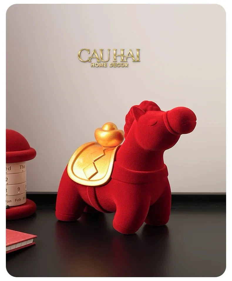 Tết Couture - Tượng Ngựa Nhung Đỏ Hồng Mã Nguyên Bảo Red Velvet Lucky Horse-CẬU HAI HOME DECOR