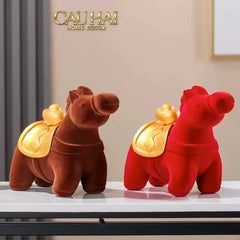 Tết Couture - Tượng Ngựa Nhung Đỏ Hồng Mã Nguyên Bảo Red Velvet Lucky Horse-CẬU HAI HOME DECOR
