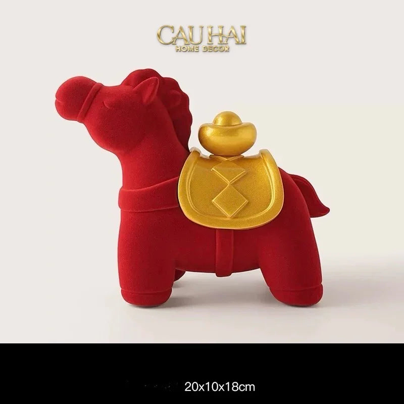 Tết Couture - Tượng Ngựa Nhung Đỏ Hồng Mã Nguyên Bảo Red Velvet Lucky Horse-CẬU HAI HOME DECOR
