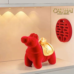 Tết Couture - Tượng Ngựa Nhung Đỏ Hồng Mã Nguyên Bảo Red Velvet Lucky Horse-CẬU HAI HOME DECOR