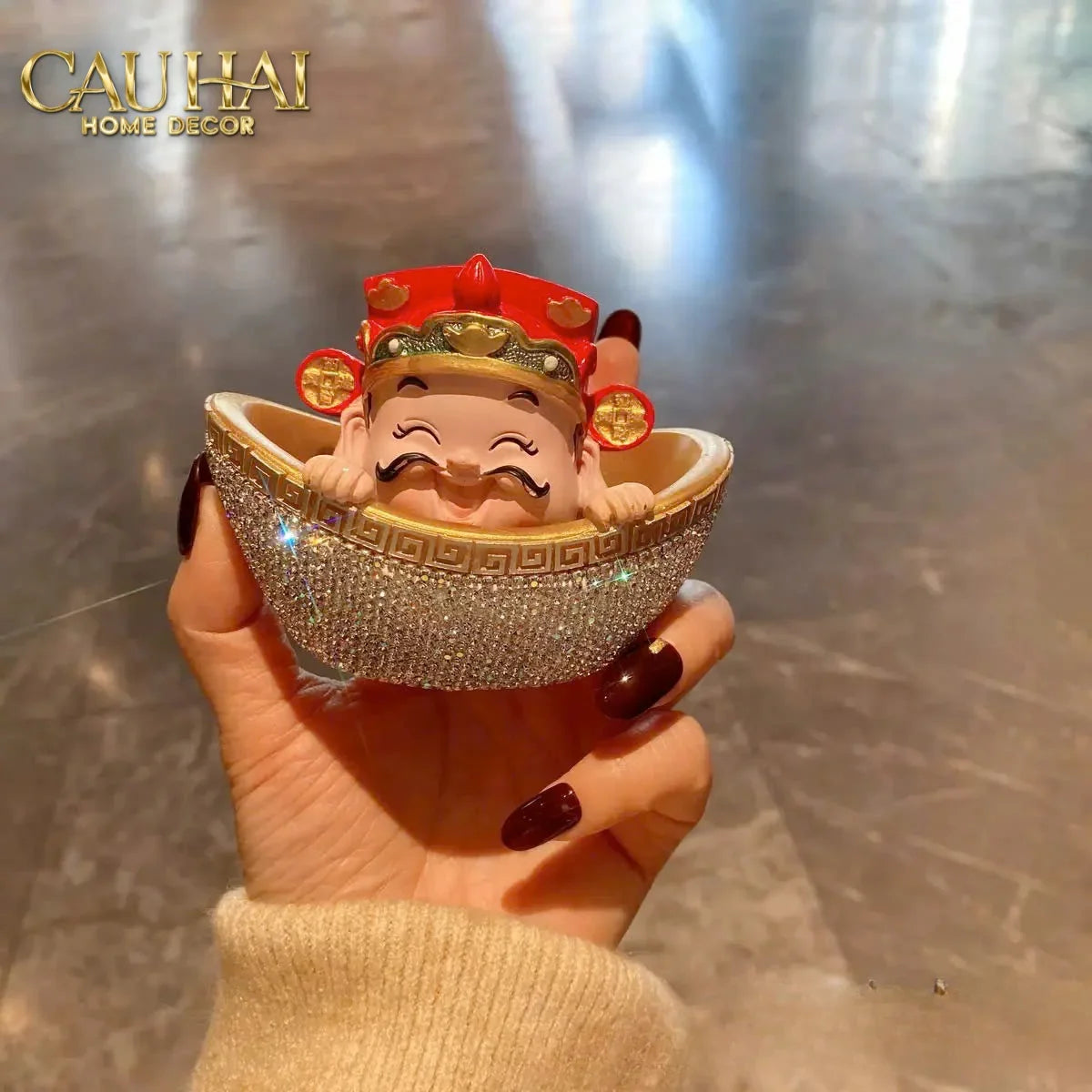 Tết Couture - Tượng Thần Tài Prosperity Embrace Car Bobblehead Figurine-CẬU HAI HOME DECOR