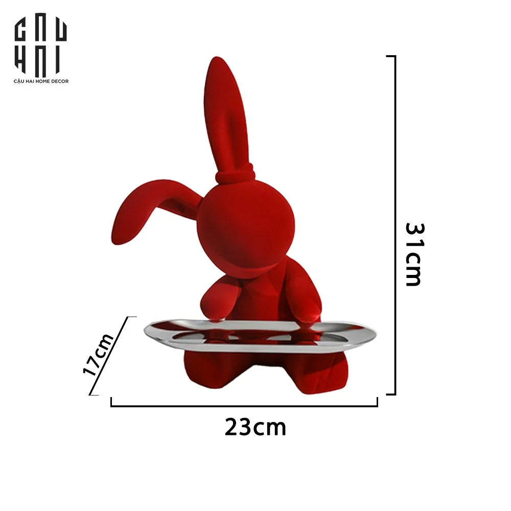 Tết Couture - Tượng Thỏ Figurine Rouge Velour Joli Lapin H30 - CẬU HAI HOME DECOR
