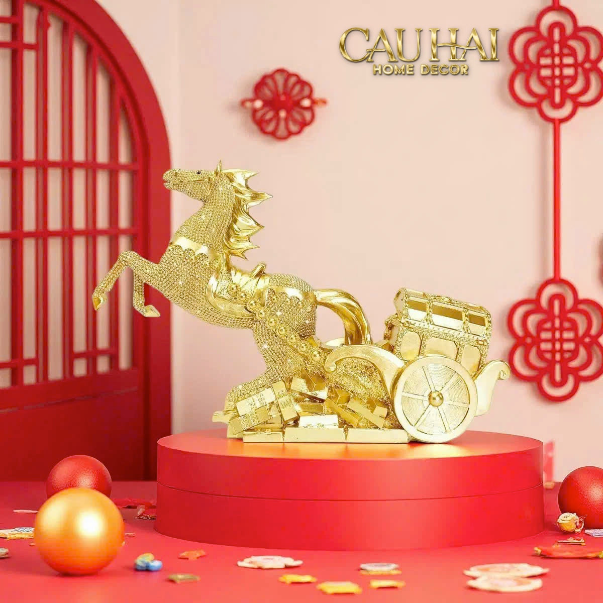 Tết Couture - Tượng Xe Ngựa Đính Kim Cương Kim Nguyên Bảo Gift Box - CẬU HAI HOME DECOR