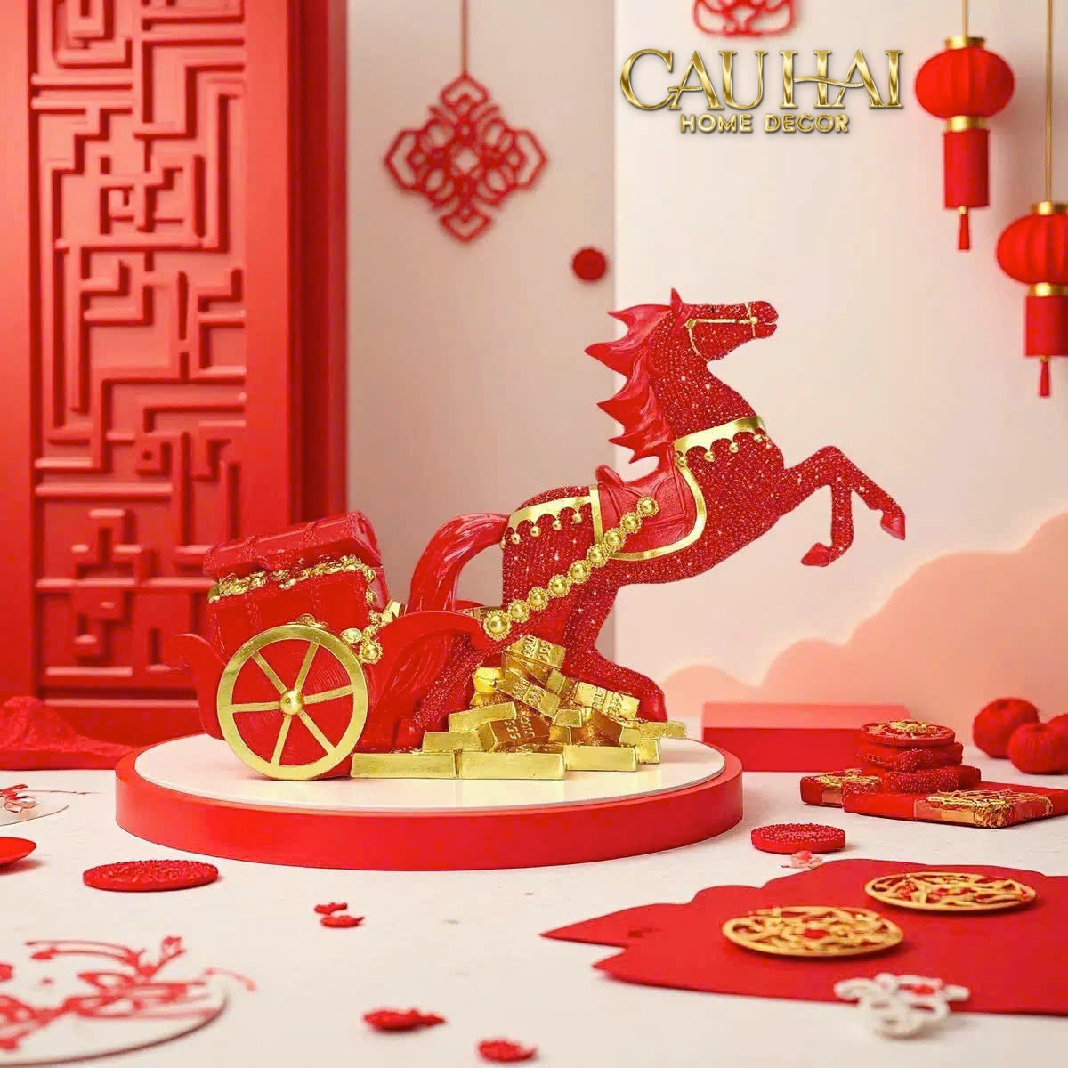 Tết Couture - Tượng Xe Ngựa Đính Kim Cương Kim Nguyên Bảo Gift Box - CẬU HAI HOME DECOR