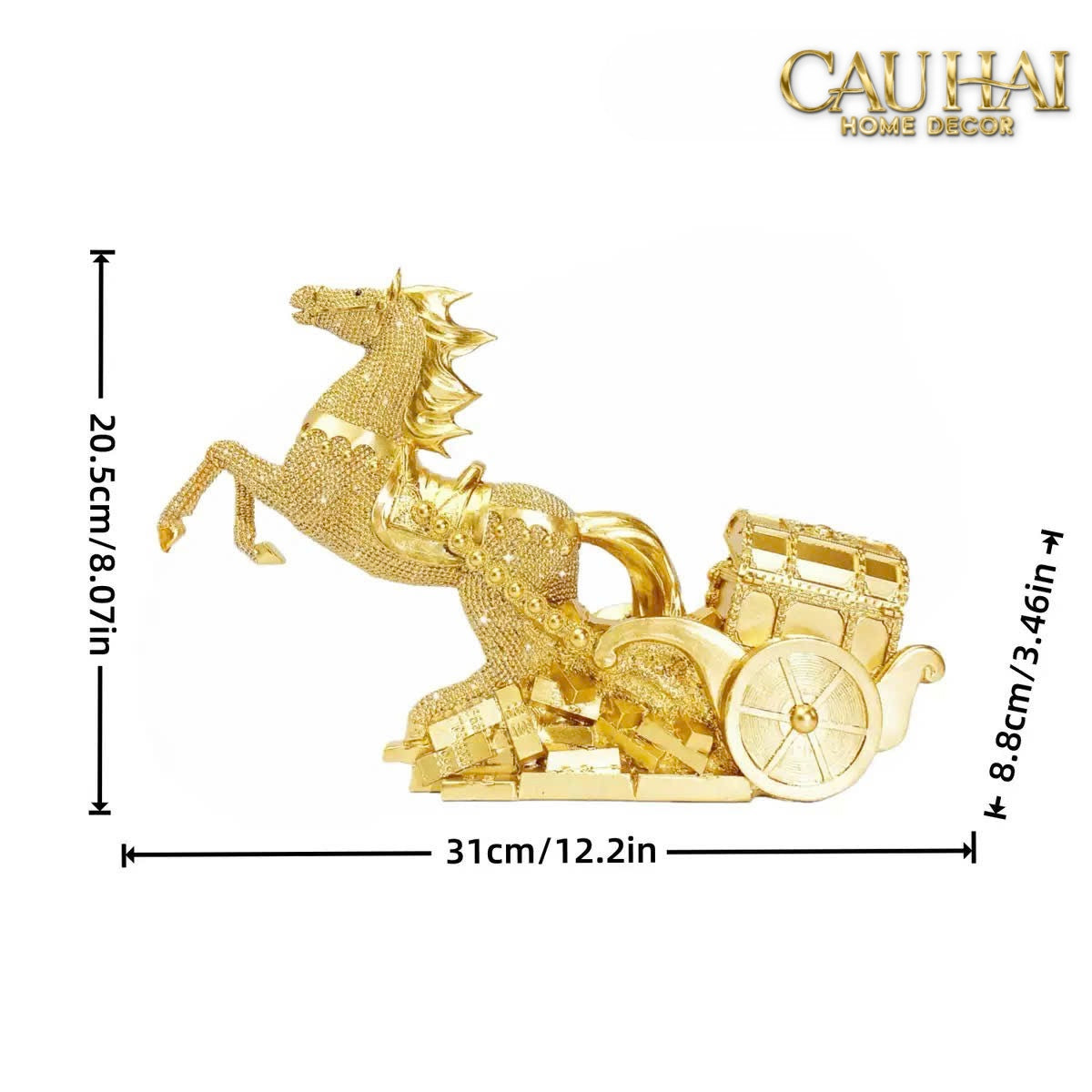 Tết Couture - Tượng Xe Ngựa Đính Kim Cương Kim Nguyên Bảo Gift Box - CẬU HAI HOME DECOR