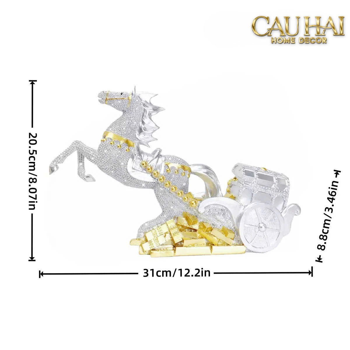 Tết Couture - Tượng Xe Ngựa Đính Kim Cương Kim Nguyên Bảo Gift Box - CẬU HAI HOME DECOR