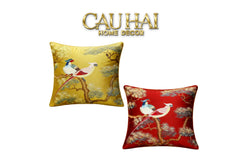 Tết Couture - Vỏ Gối Lụa Thêu Kim /Hỷ Song Thuỵ Nghinh Tân 45-CẬU HAI HOME DECOR