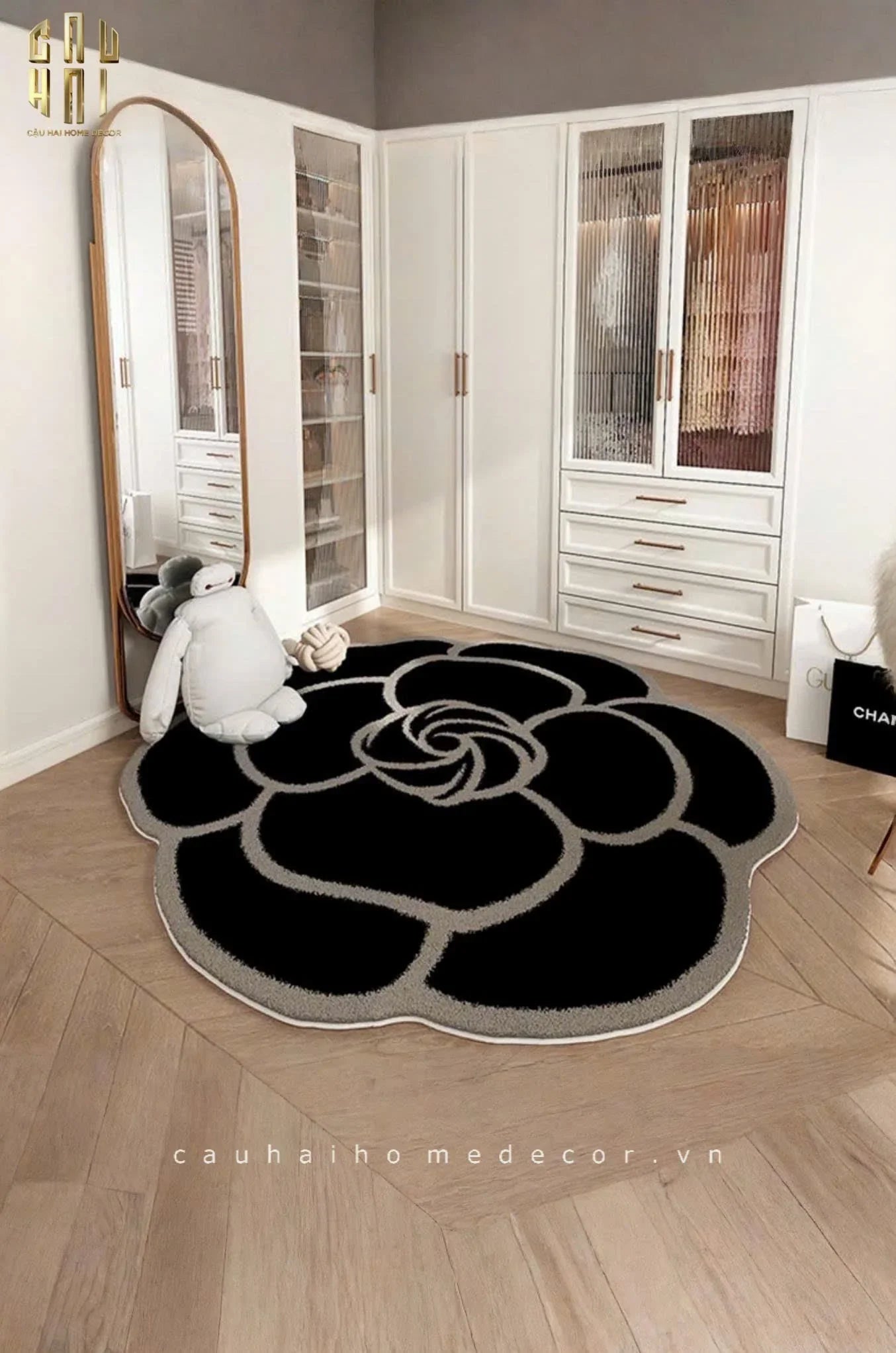 THẢM BED DỆT KIM D100 CAMÉLIA NOIR-CẬU HAI HOME DECOR