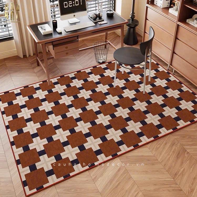 THẢM BED NHUNG BỈ 80X160 BRUN ROYALE GRID-CẬU HAI HOME DECOR