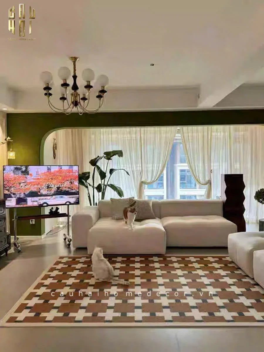 THẢM BED NHUNG BỈ 80X160 BRUN ROYALE GRID-CẬU HAI HOME DECOR