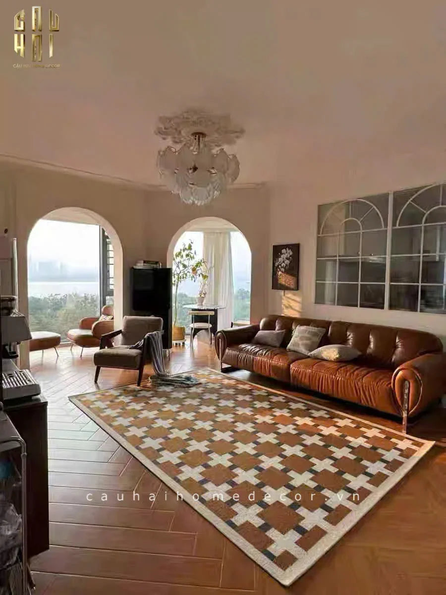 THẢM BED NHUNG BỈ 80X160 BRUN ROYALE GRID-CẬU HAI HOME DECOR