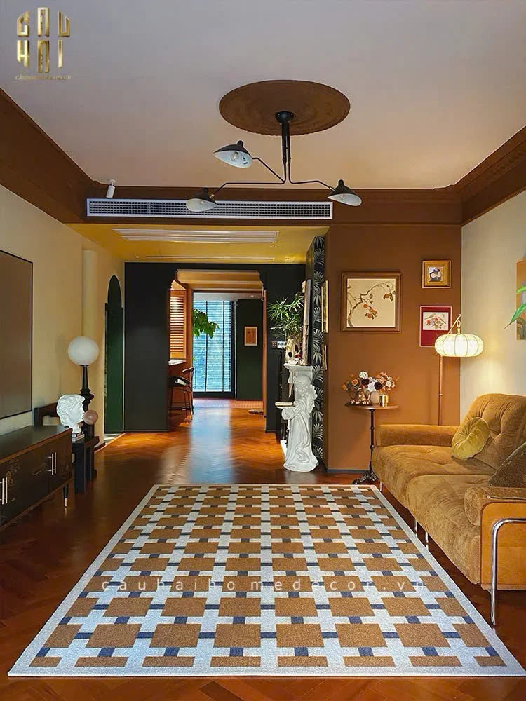 THẢM BED NHUNG BỈ 80X160 BRUN ROYALE GRID-CẬU HAI HOME DECOR