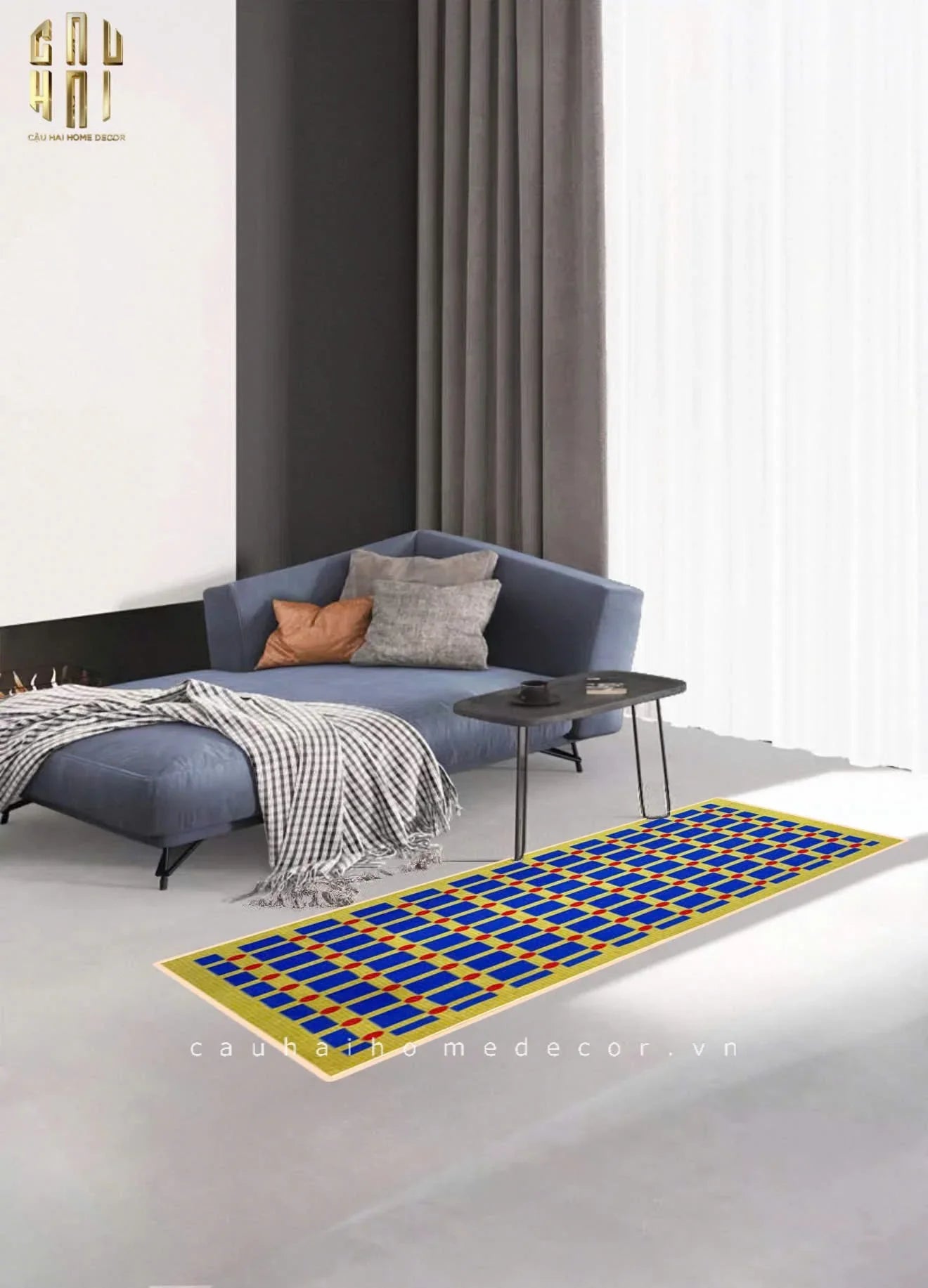 THẢM BED NHUNG BỈ 80X160 MONDRIAN DOTS-CẬU HAI HOME DECOR