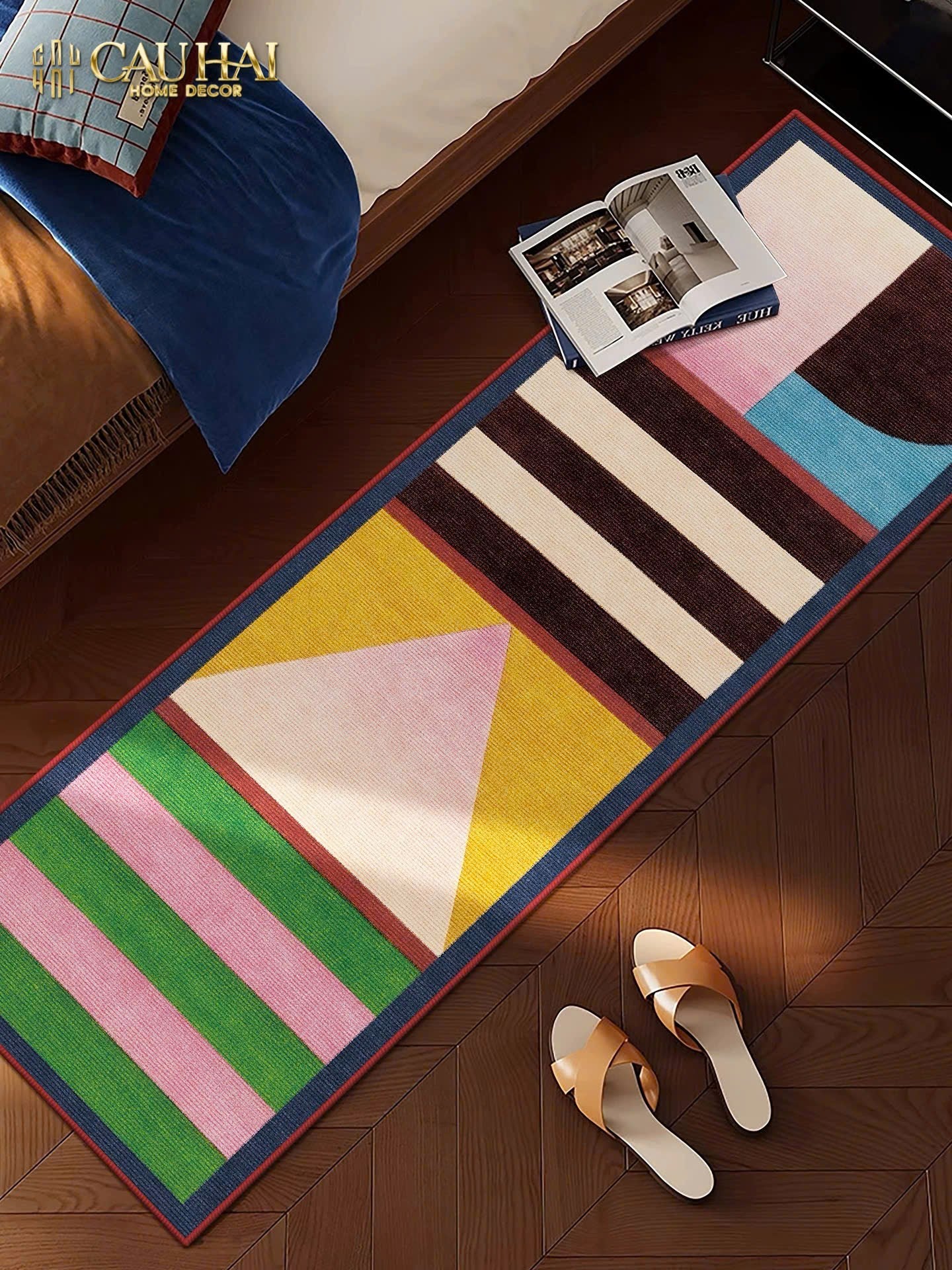 THẢM BED NHUNG BỈ 80x160 - POPART GEOMETRIC-CẬU HAI HOME DECOR