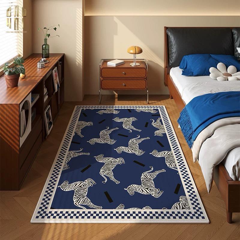 Thảm Bed Nhung Bỉ 80X160 - Zebra Dance - Dark Navy-CẬU HAI HOME DECOR