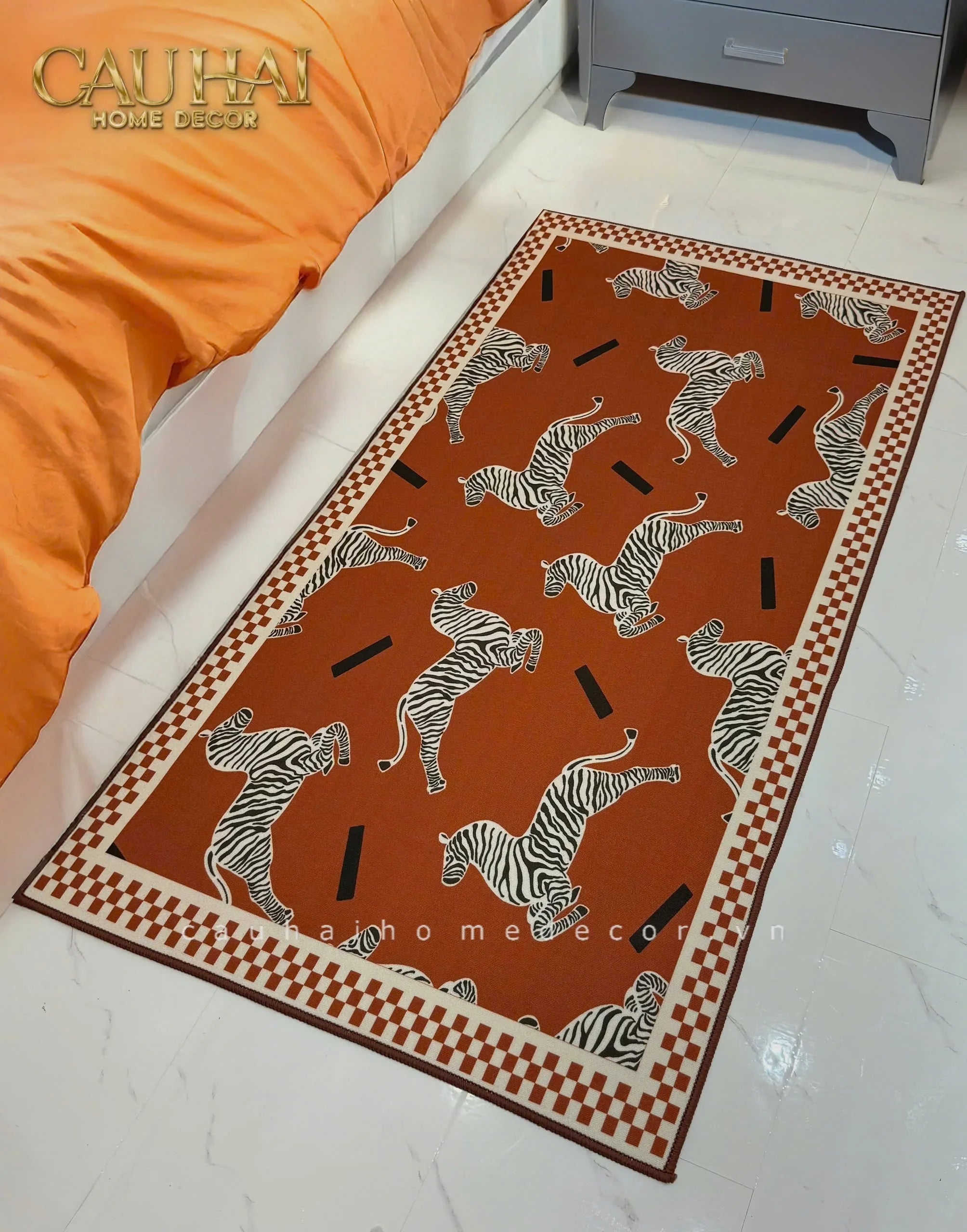 THẢM BED NHUNG BỈ 80X160 - ZEBRA DANCE - SIENNA-CẬU HAI HOME DECOR