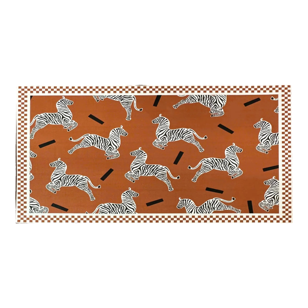 80x160 Belgian Velvet Bed Rug - Zebra Dance - Sienna