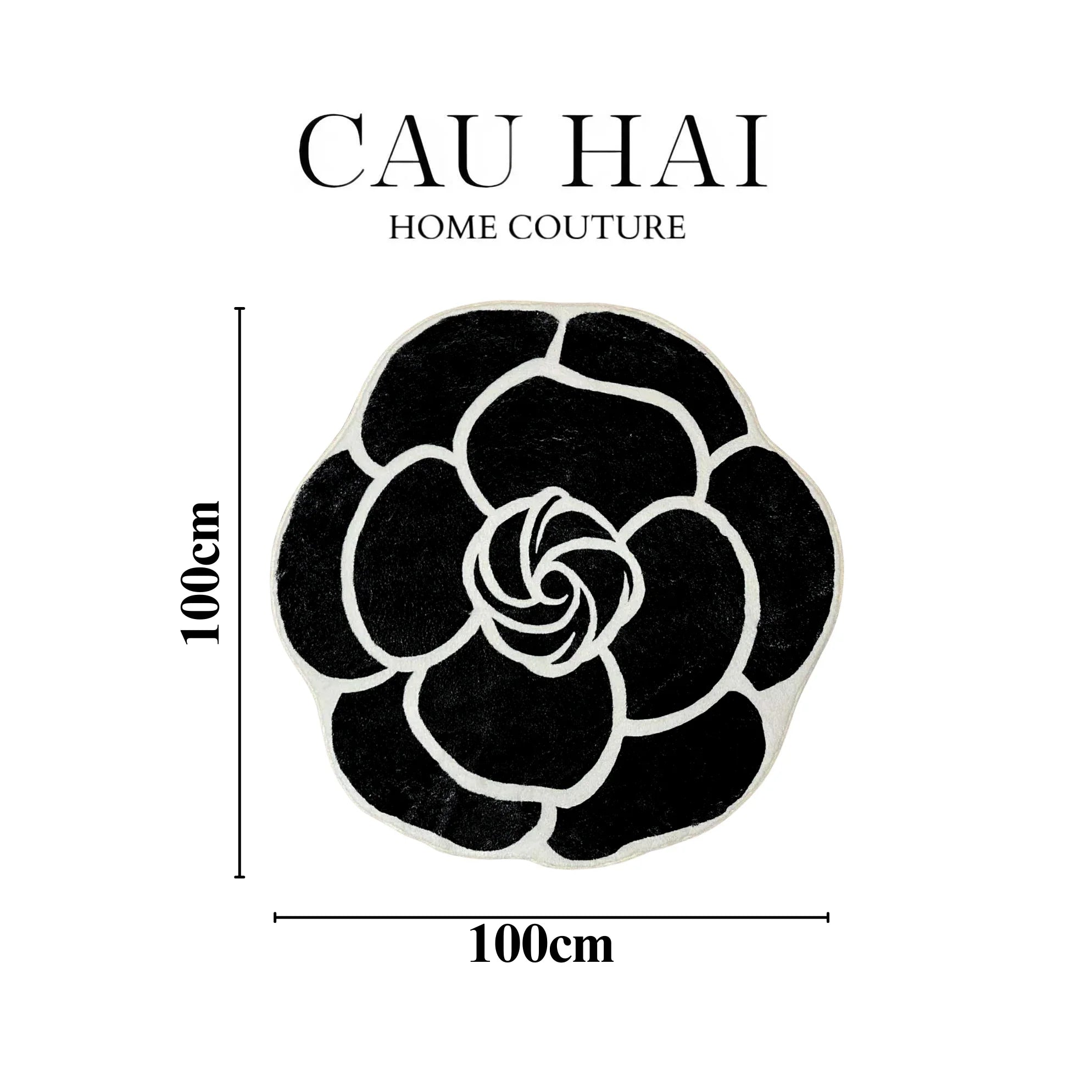 Thảm Bed Tròn Dệt Kim Hoa Trà Đen D100 Camélia Noir-CẬU HAI HOME DECOR