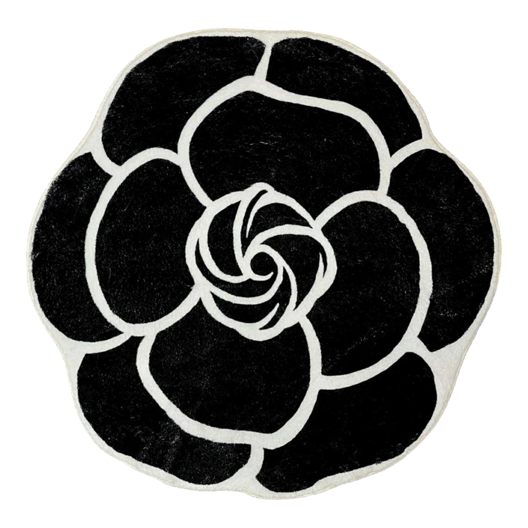 Round Knitted Camellia Black Bed Rug D100 Camélia Noir