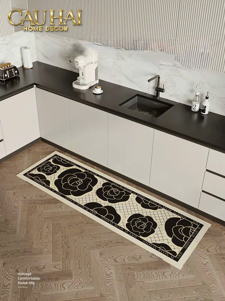 Thảm Bếp Da 150 Black Roses Spell In Bloom - CẬU HAI HOME DECOR
