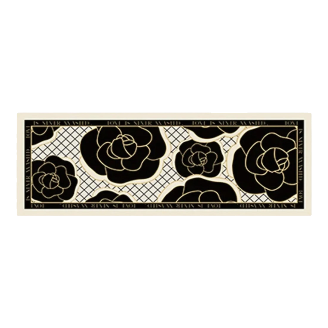 45x150 Leather Kitchen Mat - Black Roses Spell In Bloom