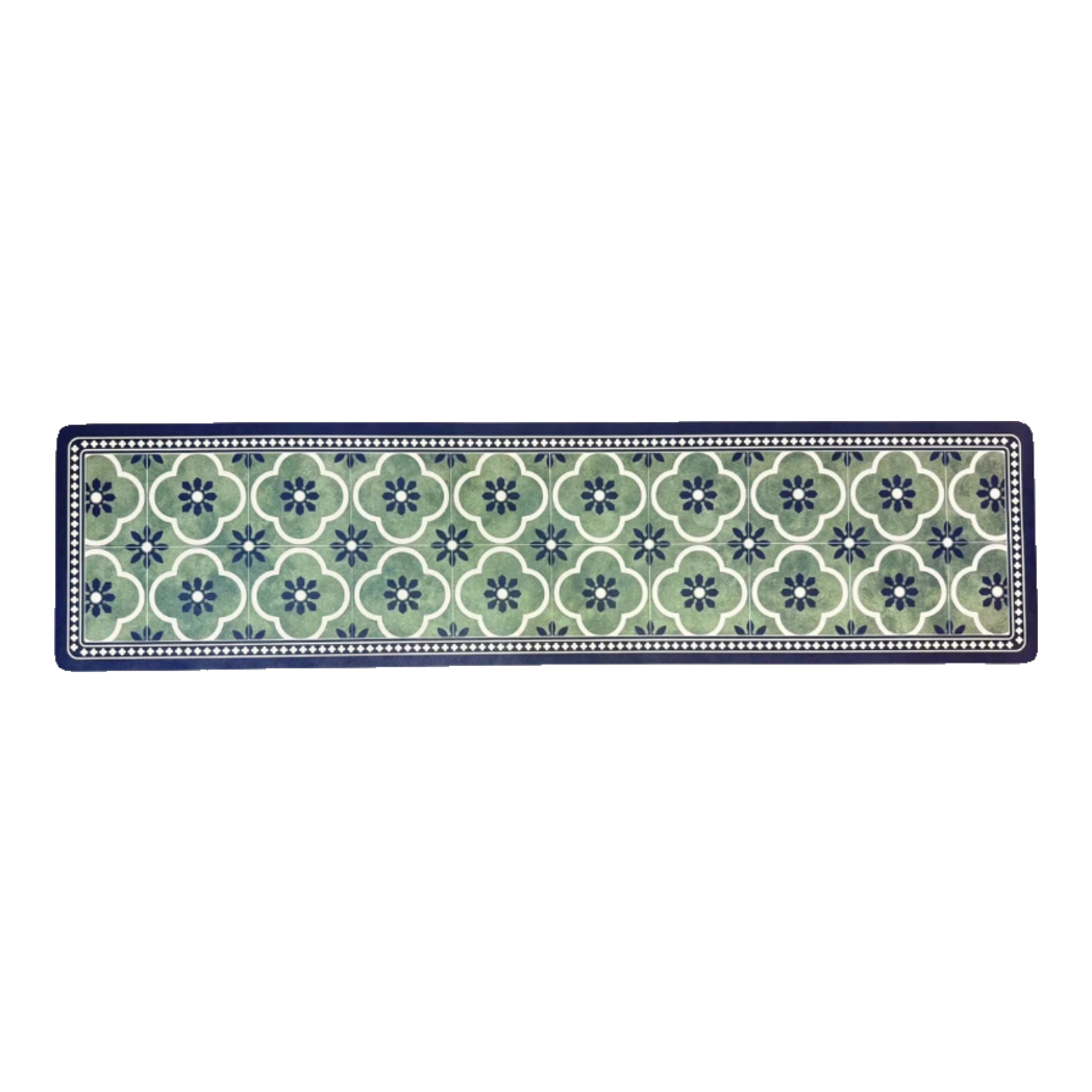 Gen8 Longer 45x180 Micro Nappa Leather Kitchen Mat - Olive Green Petals