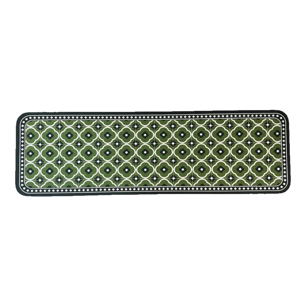 1.6M Microfiber Kitchen Mat Olive Green Petals